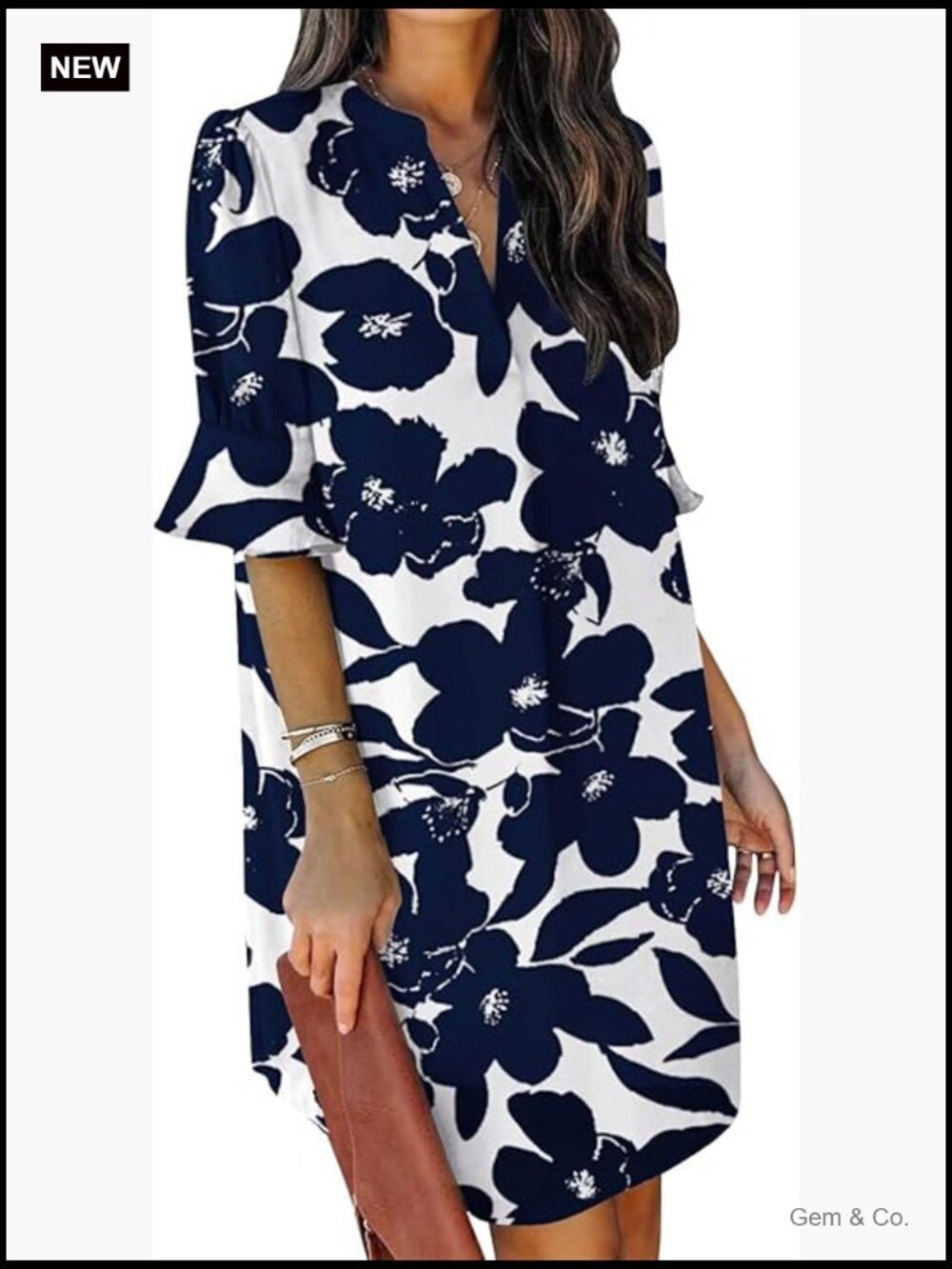 Women's V-Neck Ruffle Short Sleeve Swing Shift Dress Casual Summer - Picture 1 of 6